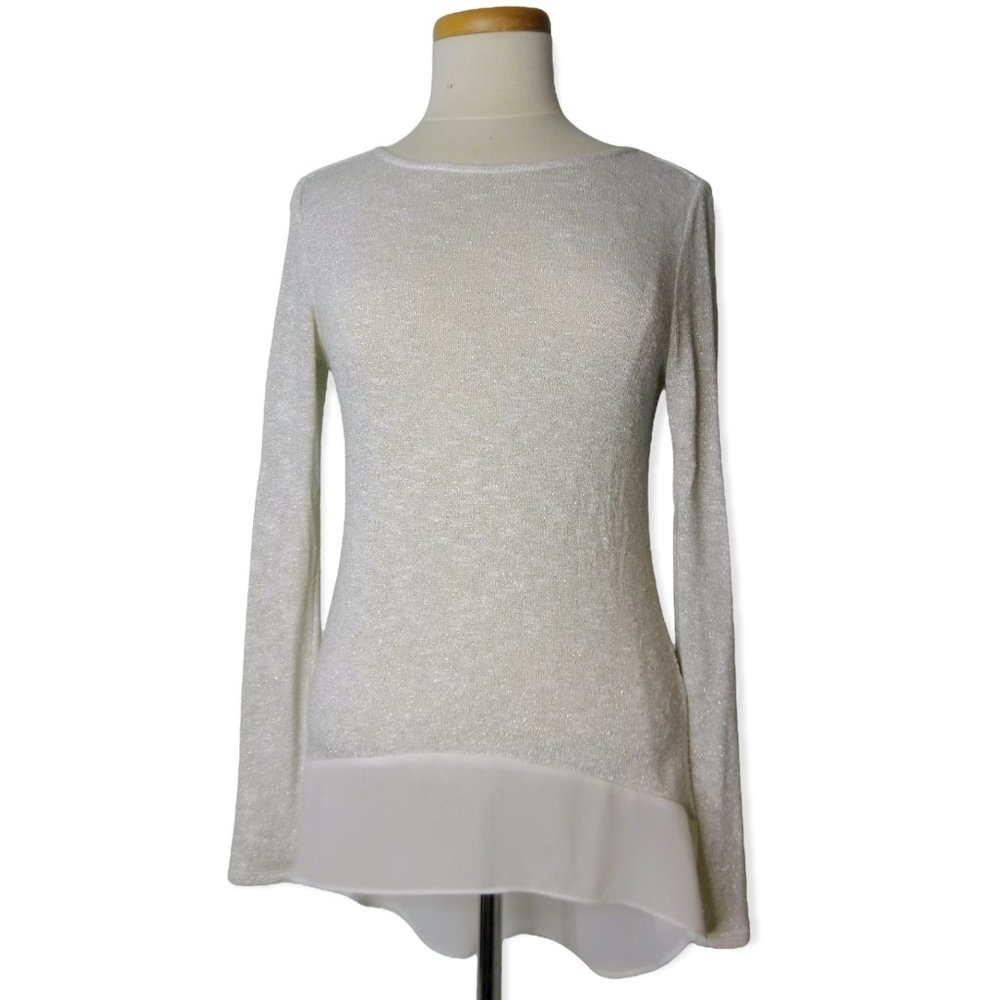 Gianni Bini Silver White Sparkle Sweater Glam Light Fairy Angel Ethereal